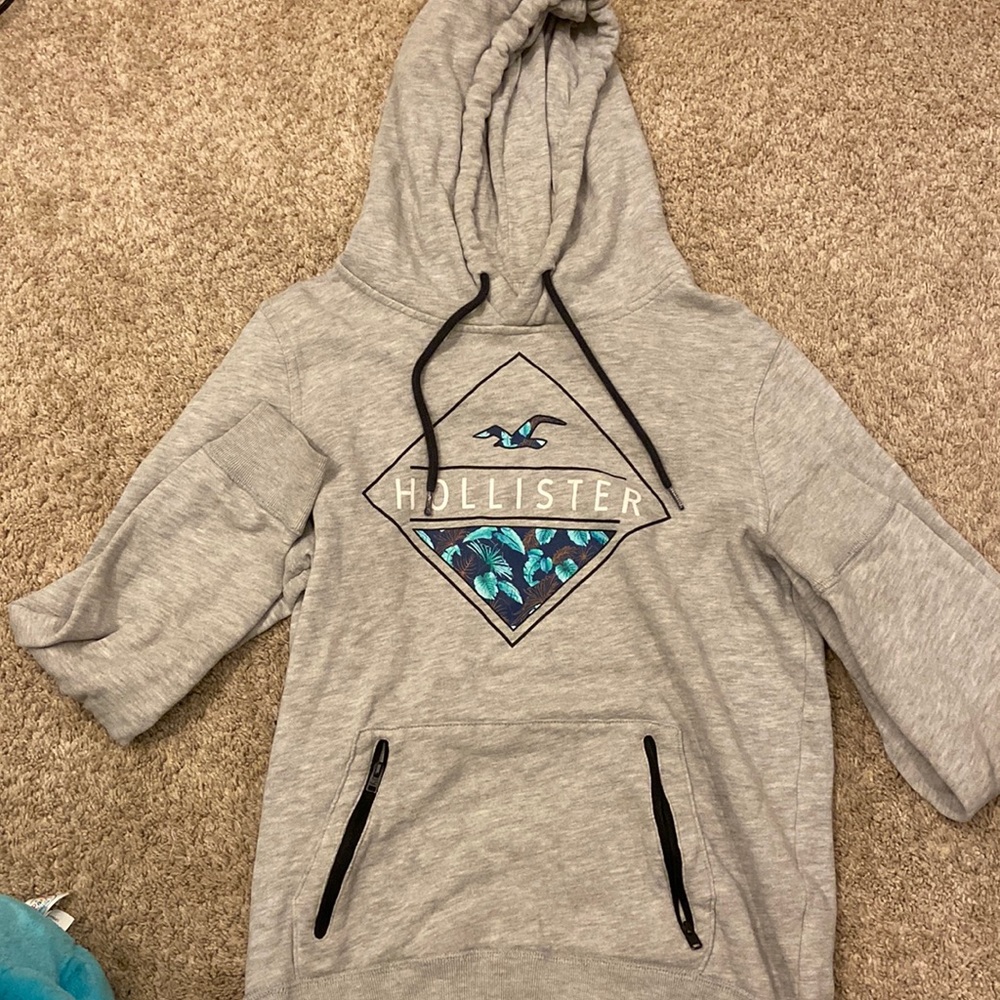 Gray hollister hoodie with floral logo